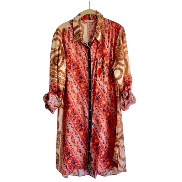 Soft Surroundings Long Flowy Blouse Boho Tunic Beach Coverup Casual Summer Top M - Picture 1 of 12